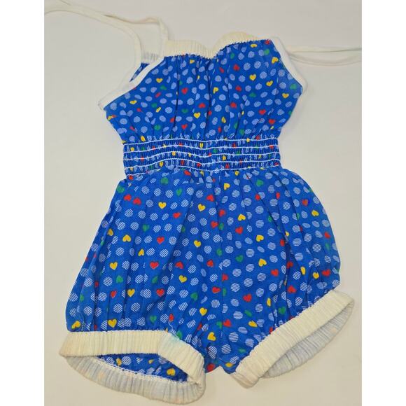 Vintage Carrots Girls Summer Romper Jumpersuit Blue Dot and Heart Pattern Size 4 - Picture 8 of 8